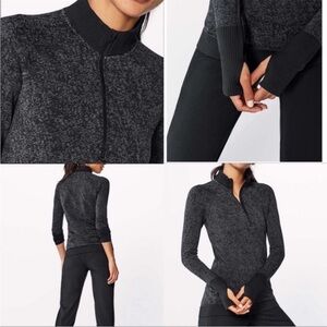 Lululemon Rest Less Half Zip Pullover Seamless | Black Dark Cast Grey | Size 12